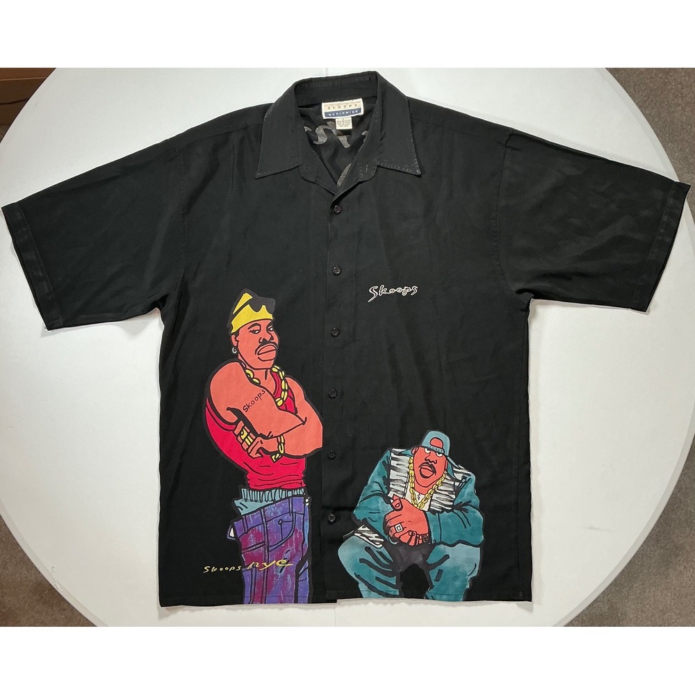 VTG Y2K Streetwear Hip Hop Skoops Worldwide Button Down Shirt Mens L Black